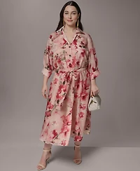 Donna Karan New York Plus Short-Sleeve Organza Shirt Dress