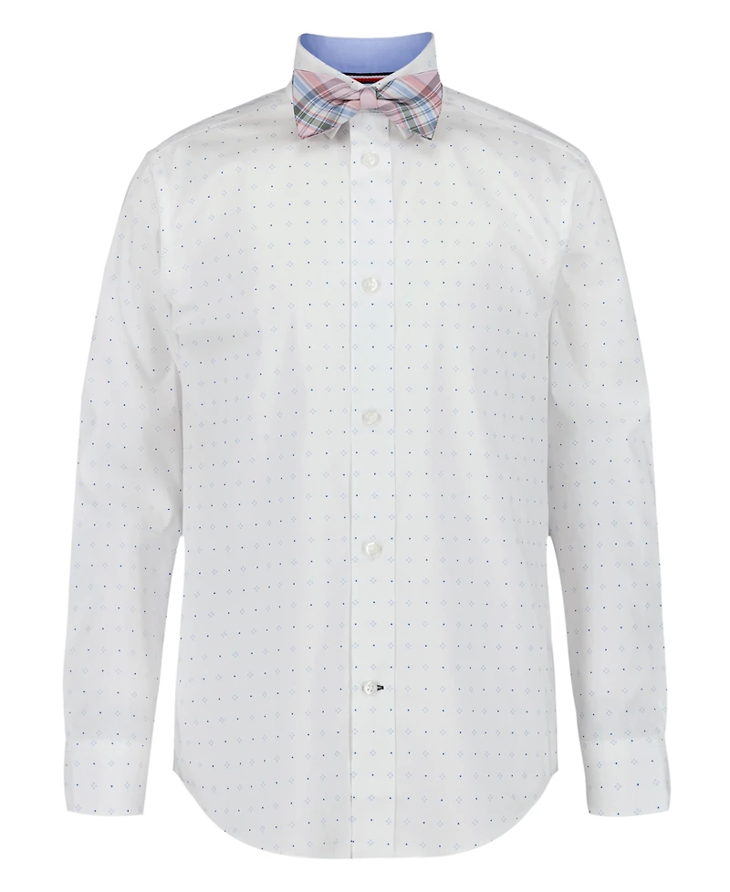 Tommy Hilfiger Boys' 8-20 Long-Sleeve Geo Dot Dress Shirt with Bow Tie