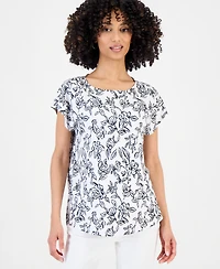 Style & Co Petite Floral-Print Flutter-Sleeve Top, Macy's Exclusive