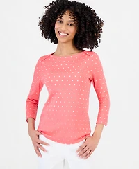 Style & Co Petite Dianna Dot Envelope-Shoulder Long-Sleeve T-Shirt, Macy's Exclusive