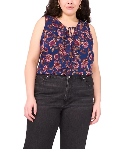 Vince Camuto Plus Sleeveless V-Neck Printed Blouse