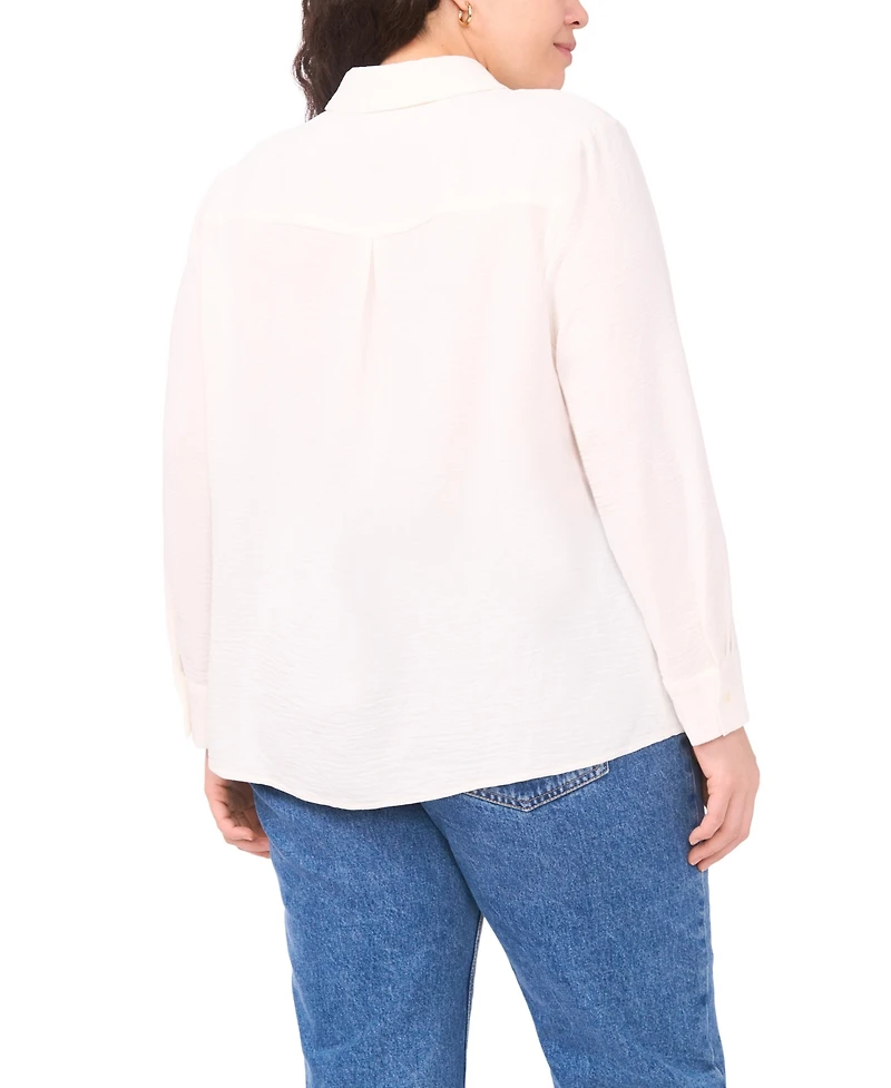 Vince Camuto Plus Button-Down Flower Applique Blouse