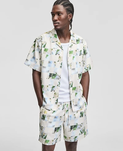 Mode of One Men's Floral Print-Blocked Camp Shirt, Macy's Exclusive