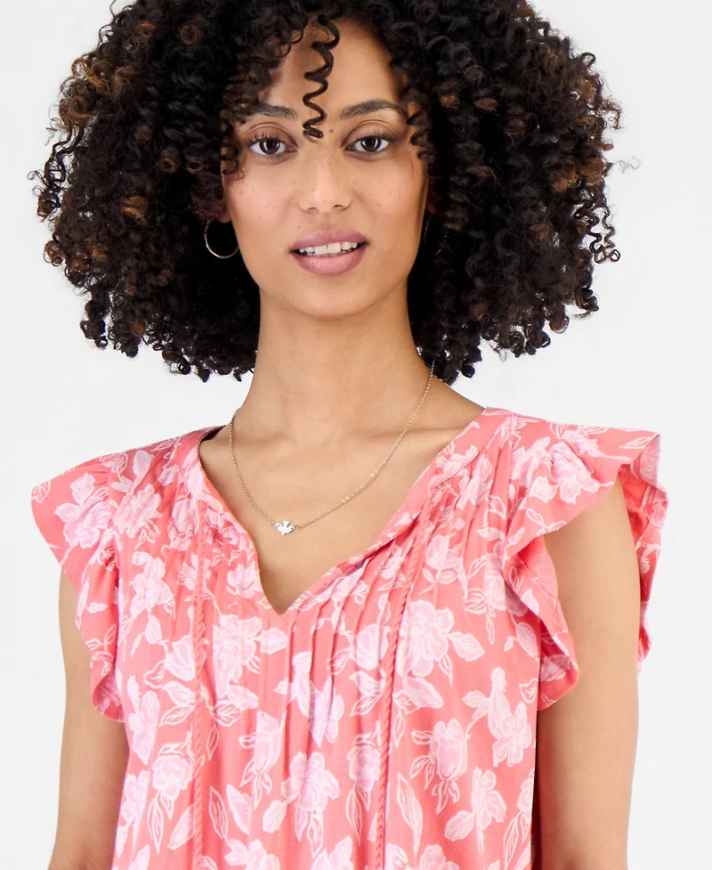 Style & Co Petite Tie-Neck Pintuck-Front Ruffled Top, Macy's Exclusive