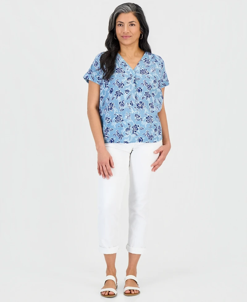 Style & Co Petite Cotton V-Neck Short-Sleeve Top, Macy's Exclusive