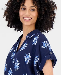 Style & Co Petite Cotton Printed Collared Popover Top, Macy's Exclusive