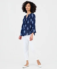 Style & Co Petite Printed V-Neck Pintuck-Front Top, Macy's Exclusive