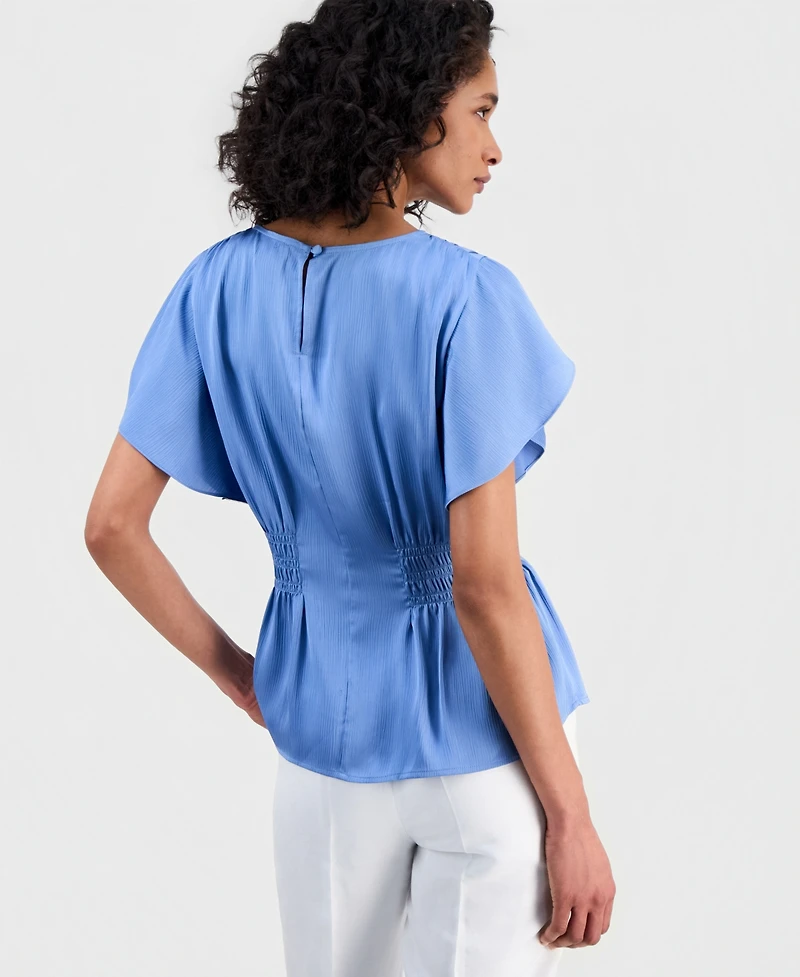 Anne Klein Women's Flutter-Sleeve Smocked-Waist Top
