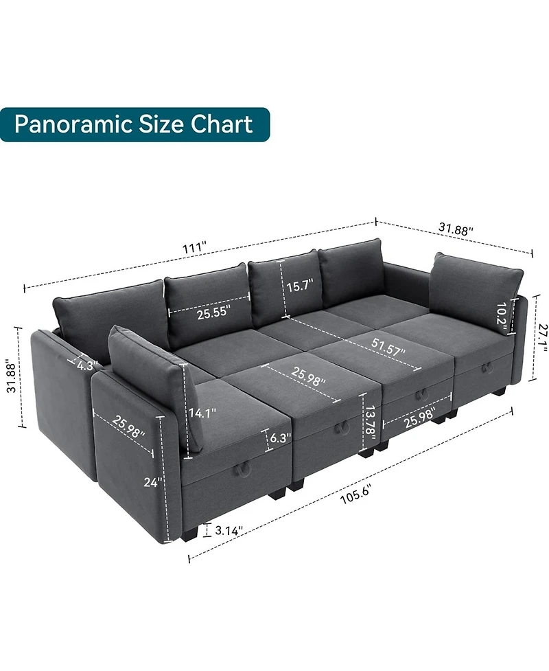 gaomon Modular Sofa Sectional Sleeper Couch with 2 Ottomans,Modular Sectionals with Storage Seats