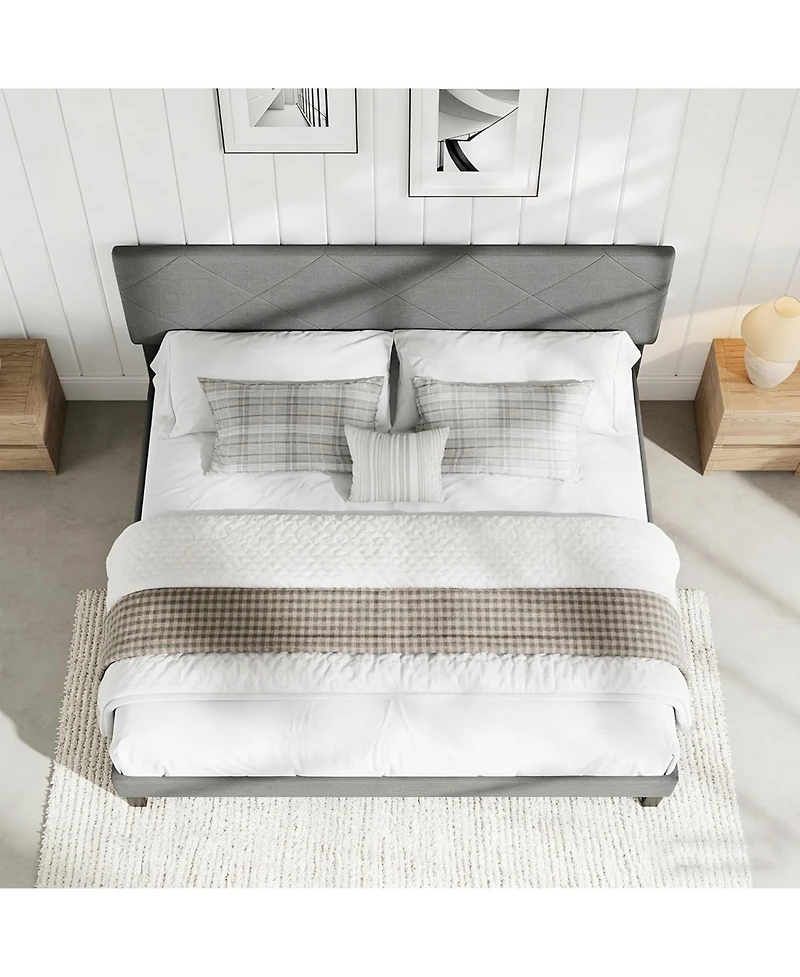 gaomon Full Size Bed Frame with Upholstered Headboard, Full Size Platform Bed Frame with Wooden Slat Support, Easy Assembly Platform Bed