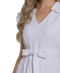 Ny Collection Women's Plisse Pleated Short-Sleeve Dress
