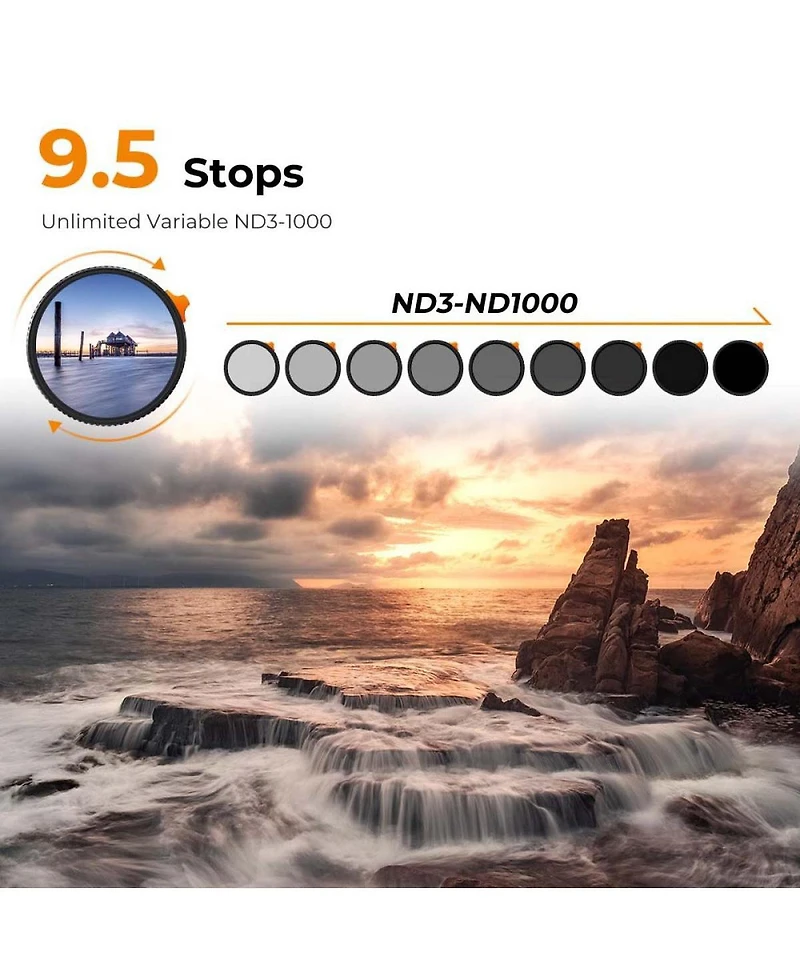 KandF Concept 62mm Nano-Xcel Series ND3-1000 1.5-10 Stop Multi-Coated Vnd Filter