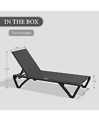 Clihome 2 Pcs Outdoor Lounge Chair, Aluminum Plastic Patio Chaise with 5 Position Adjustable Backrest and Wheels