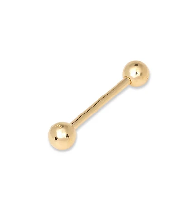 Curata Jewelry Solid 14k Gold Ball Straight Barbell Internally Threaded Tongue Ring