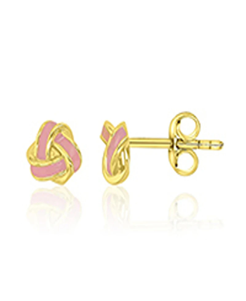 Macy's Pink Enamel Knot Stud Earrings in 14k Yellow Gold Over Sterling Silver