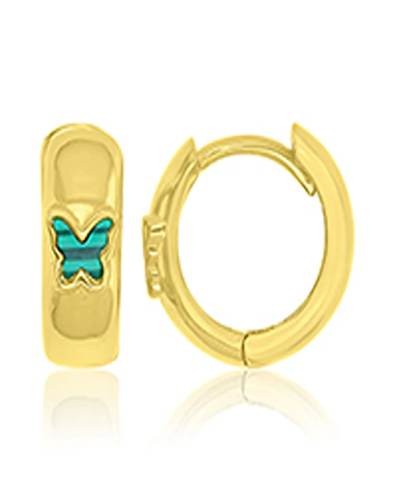 Macy's Simulated Malachite Butterfly Huggie Earrings in 14k Yellow Gold Over Sterling Silver