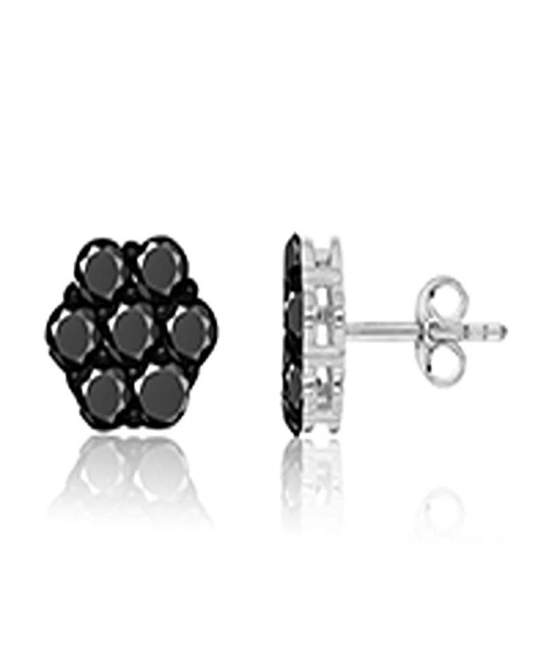 Macy's Black Spinel Flower Stud Earrings in Black Rhodium Over Sterling Silver