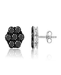 Macy's Black Spinel Flower Stud Earrings in Black Rhodium Over Sterling Silver