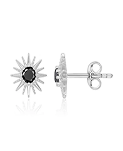 Macy's Black Spinel Starburst Stud Earrings in Rhodium Over Sterling Silver