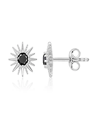 Macy's Black Spinel Starburst Stud Earrings in Rhodium Over Sterling Silver