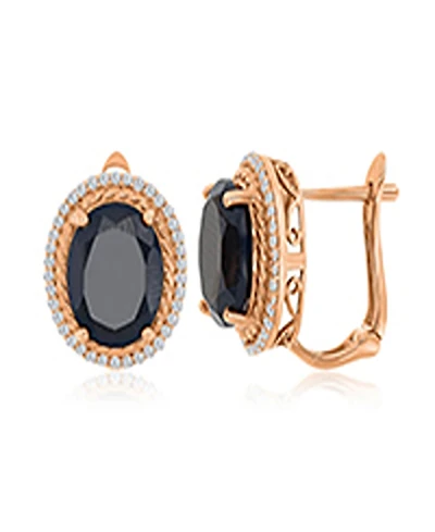 Macy's Onyx and Created White Sapphire Halo Oval Earrings in 14k Rose Gold Over Sterling Silver