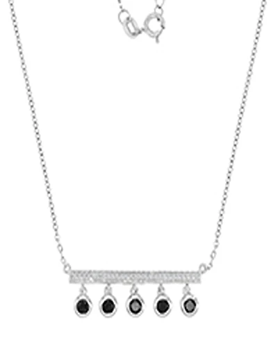 Macy's Created White Sapphire and Onyx Bezel Station Necklace in Rhodium Over Sterling Silver