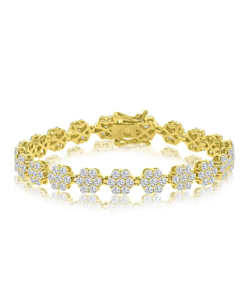Macy's Cubic Zirconia Flower Tennis Bracelet in 14k Yellow Gold Over Sterling Silver