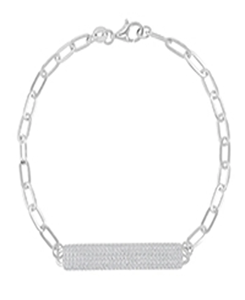 Macy's Cubic Zirconia Pave Id Bracelet in Rhodium Over Sterling Silver