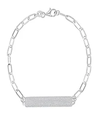 Macy's Cubic Zirconia Pave Id Bracelet in Rhodium Over Sterling Silver