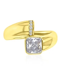 Macy's Polished Cubic Zirconia Engagement Ring in 14k Yellow Gold Over Sterling Silver
