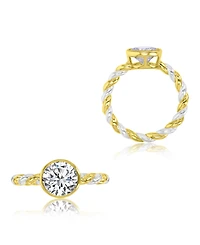Macy's Cubic Zirconia Bezel Twisted Ring in 14k Yellow Gold Over Sterling Silver