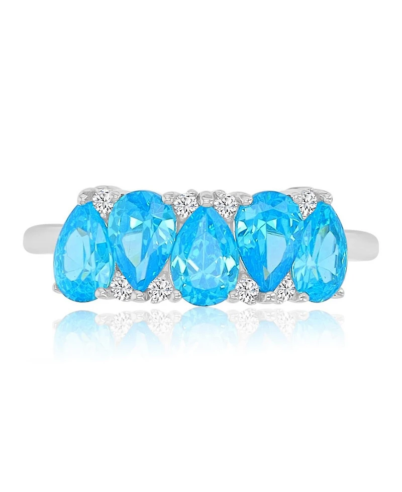 Macy's Aqua Blue Cubic Zirconia Ring in Rhodium Over Sterling Silver