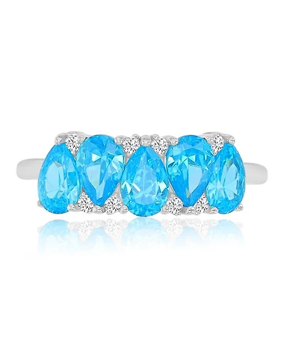 Macy's Aqua Blue Cubic Zirconia Ring Rhodium Over Sterling Silver