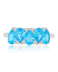 Macy's Aqua Blue Cubic Zirconia Ring in Rhodium Over Sterling Silver