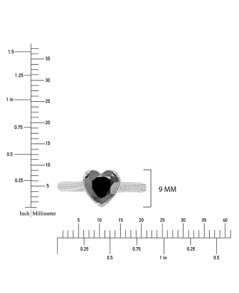 Macy's Heart-Shaped Black & Cubic Zirconia Ring in Rhodium Over Sterling Silver