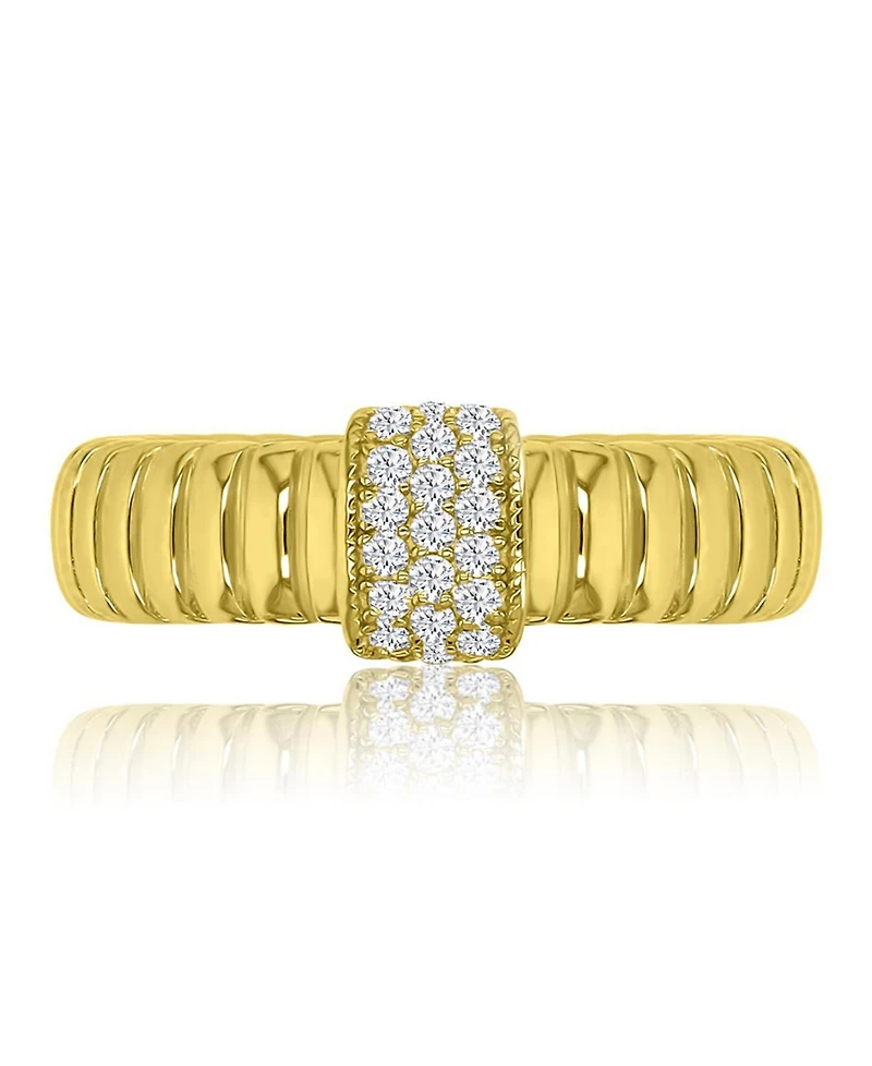 Macy's Cubic Zirconia Pave Ribbed Ring in 14k Yellow Gold Over Sterling Silver