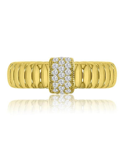 Macy's Cubic Zirconia Pave Ribbed Ring 14k Yellow Gold Over Sterling Silver