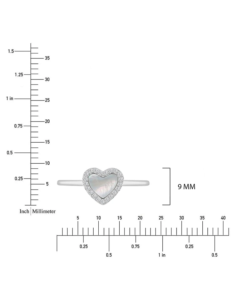 Macy's Cubic Zirconia and Imitation Pearl Heart Ring Rhodium Over Sterling Silver