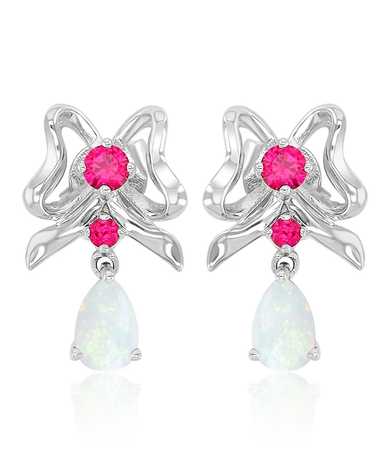Macy's Created Opal and Ruby Dangling Earrings in Rhodium Over Sterling Silver