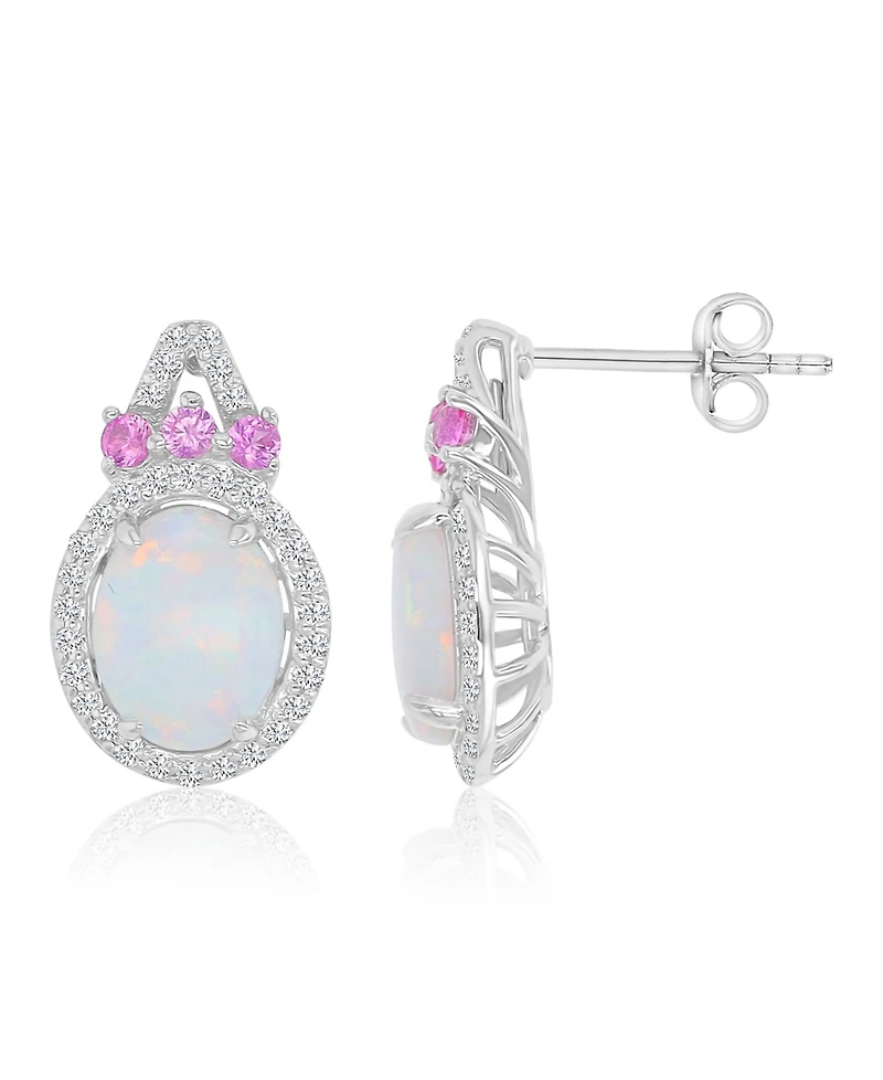 Macy's Created Opal, Pink Sapphire & White Sapphire Earrings in Rhodium Over Sterling Silver