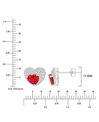 Macy's Created White Sapphire and Ruby Paved Heart Stud Earrings in Rhodium Over Sterling Silver