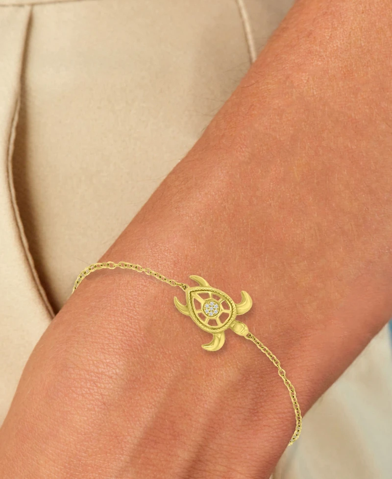 Macy's Diamond Accent Sea Turtle Bracelet in 14k Yellow Gold Over Sterling Silver