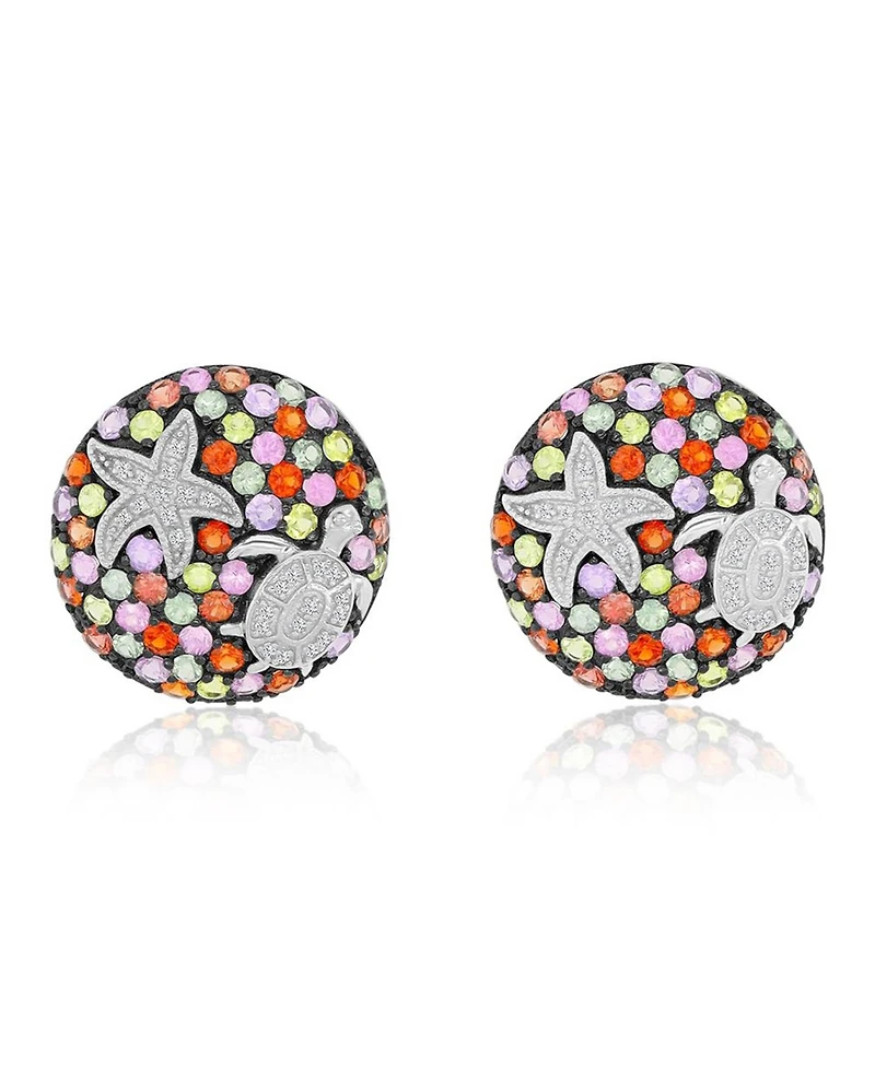 Macy's Created Multi-Stone Starfish Stud Earrings in Rhodium Over Sterling Silver