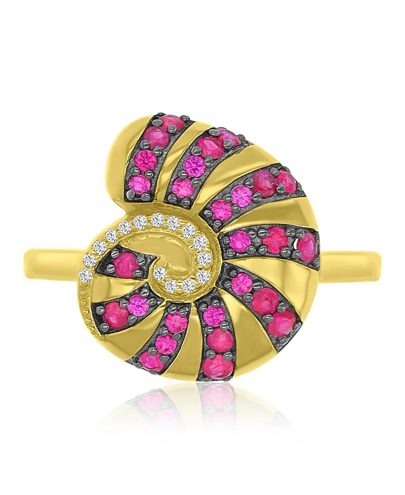 Macy's Diamond Accent & Created Ruby Conch Ring in 14k Yellow Gold Over Sterling Silver