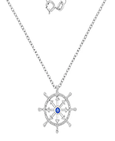 Macy's Diamond Accent & Created Blue Sapphire Rudder Necklace in Rhodium Over Sterling Silver