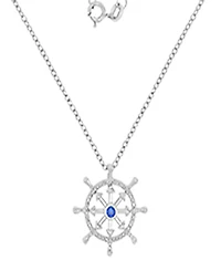 Macy's Diamond Accent & Created Blue Sapphire Rudder Necklace in Rhodium Over Sterling Silver