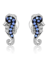 Macy's Created Blue Sapphire and White Sapphire Seahorse Stud Earrings in Rhodium Over Sterling Silver