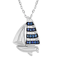 Macy's Created Blue Sapphire Ship Necklace in Rhodium Over Sterling Silver