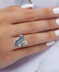 Macy's Created Emerald & Sapphire Seahorse Ring Black Rhodium Over Sterling Silver