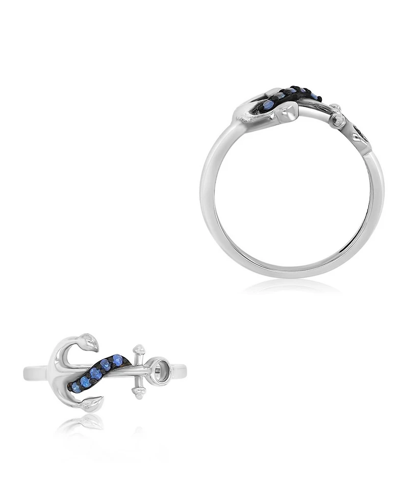 Macy's Created Blue Sapphire Anchor Ring Rhodium Over Sterling Silver